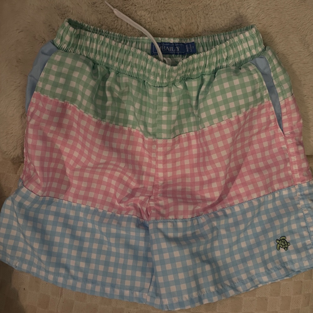 J Bailey boys multi color plaid bathing suit - size 7